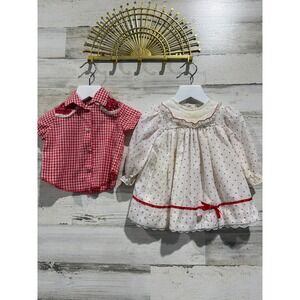 Vintage Bundle Peaches and Cream Western Shirt Dress Girls 12M Red White *Flawed